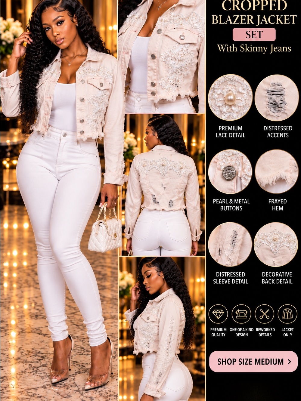 Cropped Blazer Jacket  - Blush Pink
